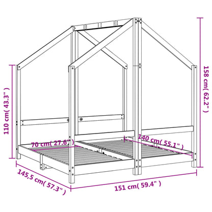 Kids Bed Frame White 2x(70x140) cm Solid Wood Pine