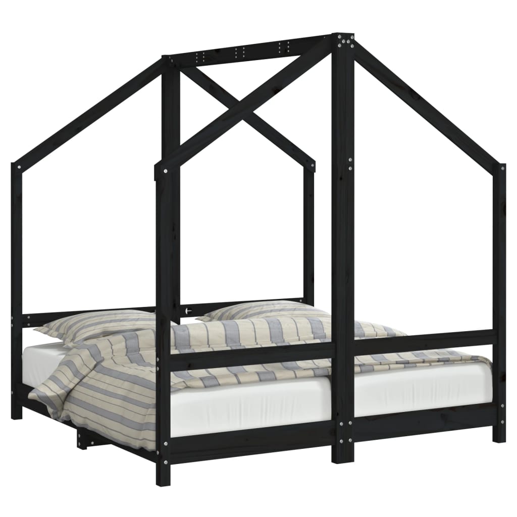 Kids Bed Frame Black 2x(70x140) cm Solid Wood Pine