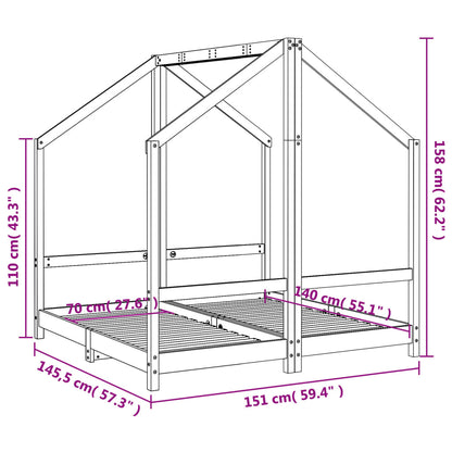 Kids Bed Frame Black 2x(70x140) cm Solid Wood Pine