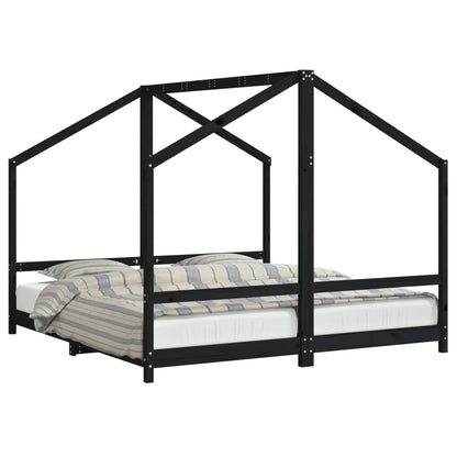 Kids Bed Frame Black 2x(90x190) cm Solid Wood Pine