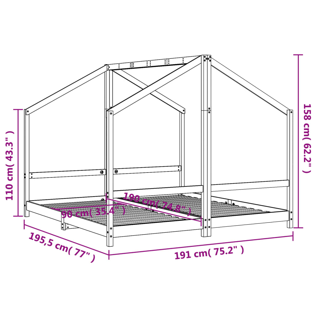 Kids Bed Frame Black 2x(90x190) cm Solid Wood Pine