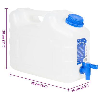 Water Container with Tap Transparent 10 L Plastic