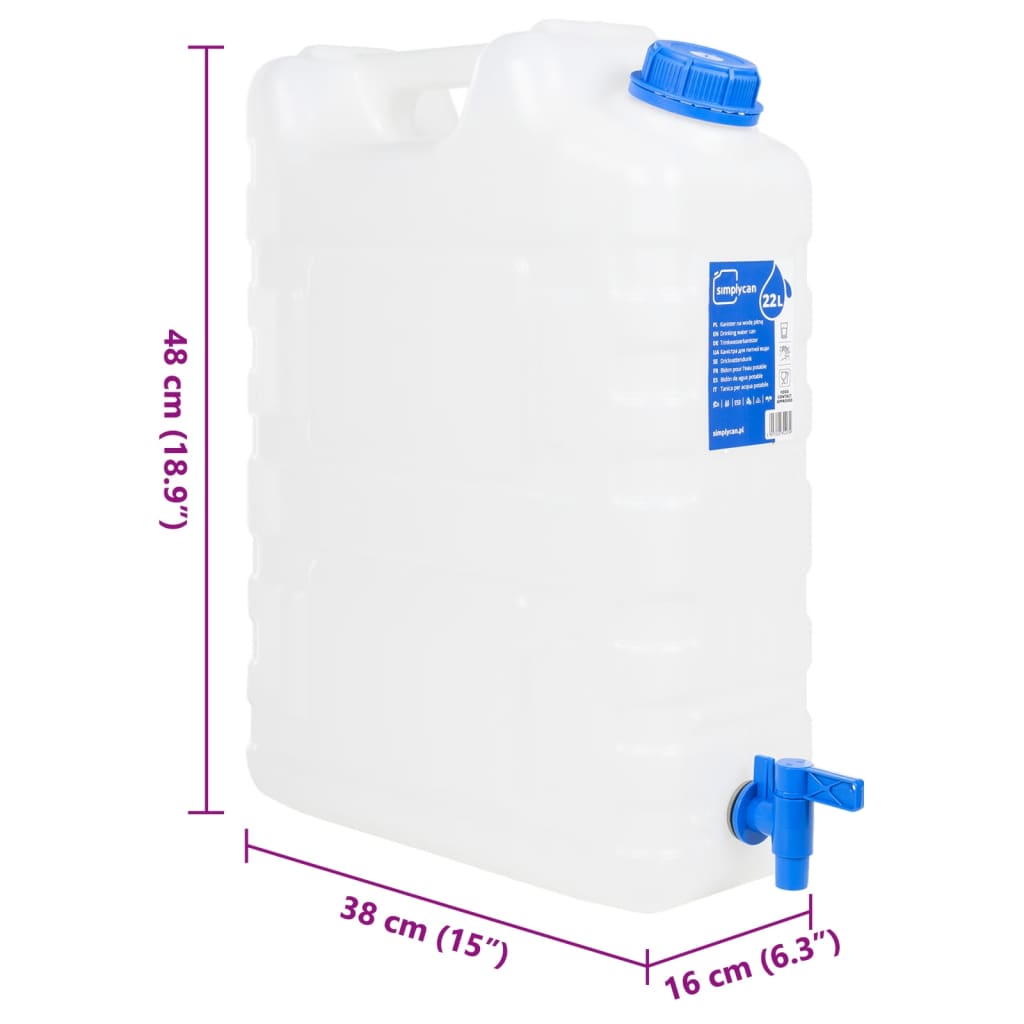 Water Container with Tap Transparent 20 L Plastic