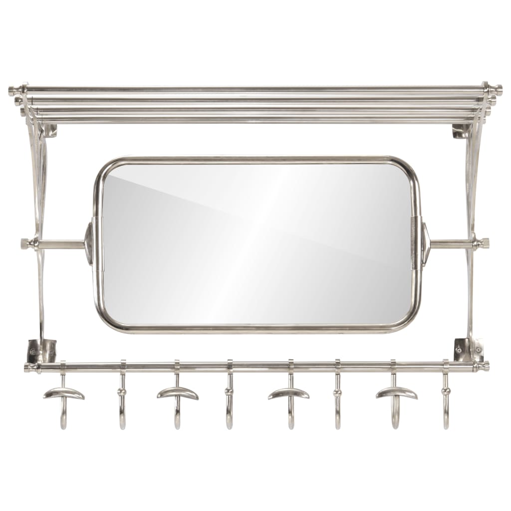 Luggage Rack with Coat Hangers & Mirror Wall Mounted Aluminium