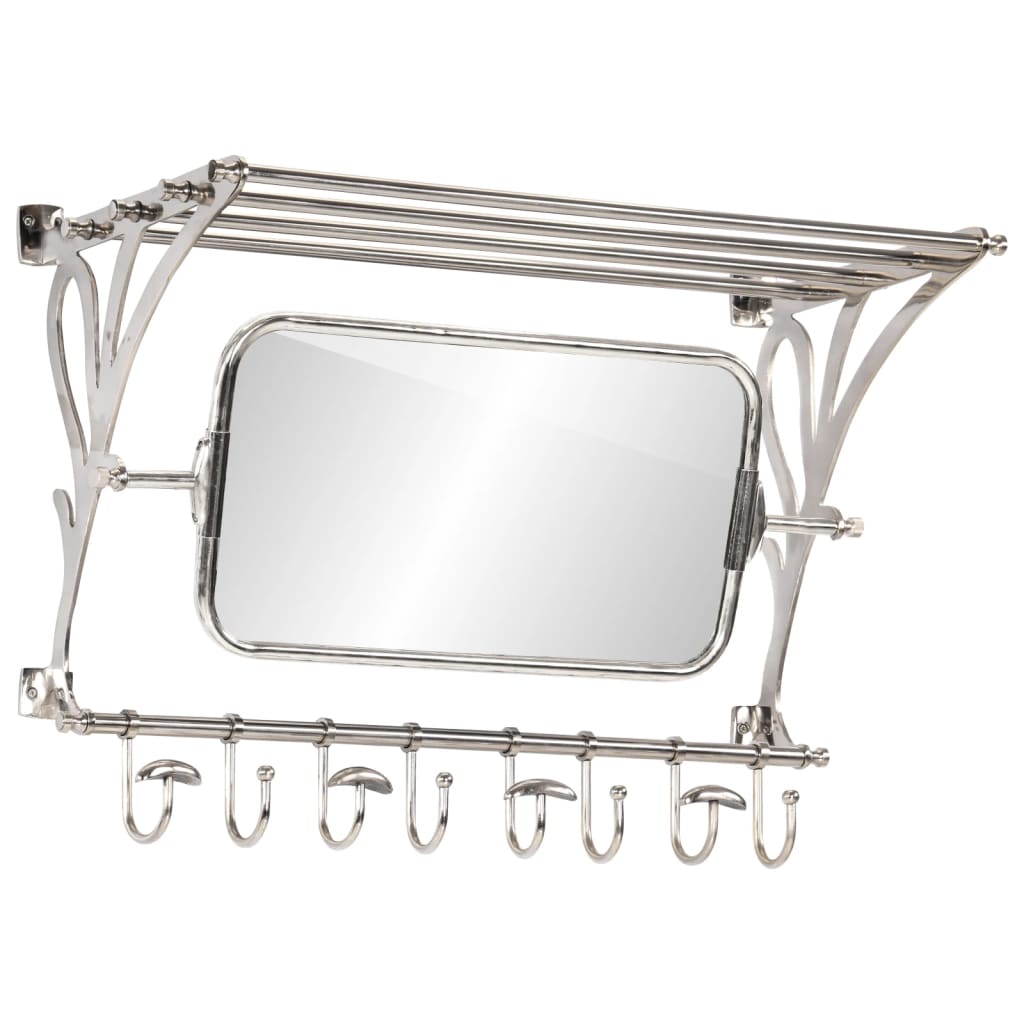 Luggage Rack with Coat Hangers & Mirror Wall Mounted Aluminium