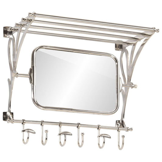 Luggage Rack with Coat Hangers & Mirror Wall Mounted Aluminium