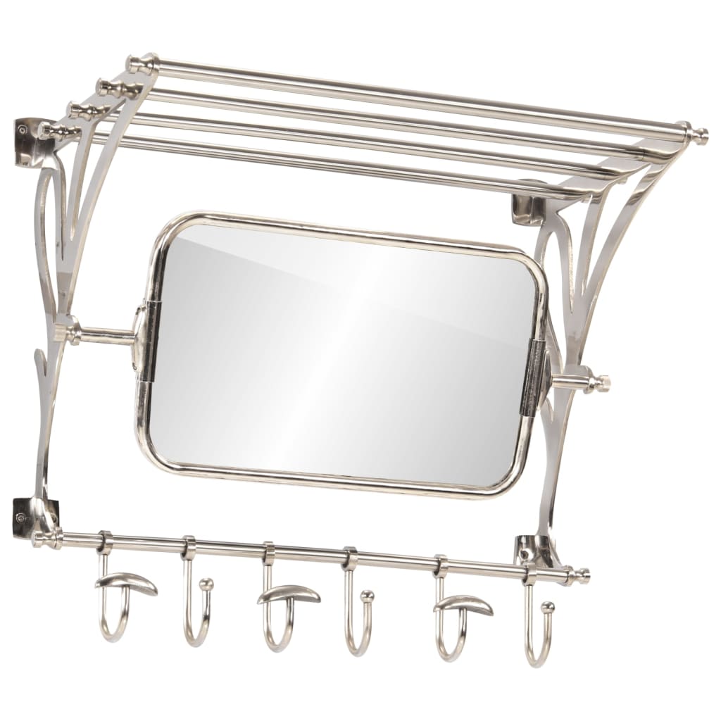 Luggage Rack with Coat Hangers & Mirror Wall Mounted Aluminium