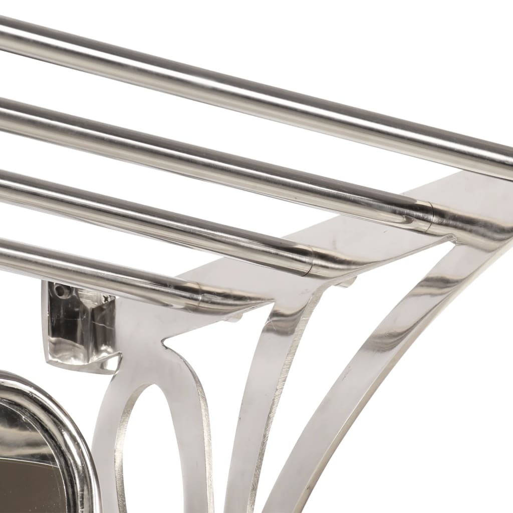 Luggage Rack with Coat Hangers & Mirror Wall Mounted Aluminium