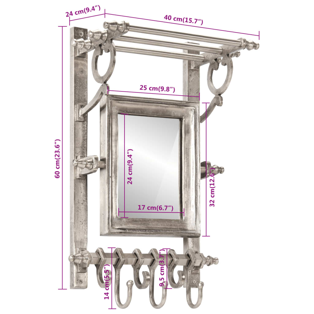 Luggage Rack with Coat Hangers Wall Mounted Aluminium