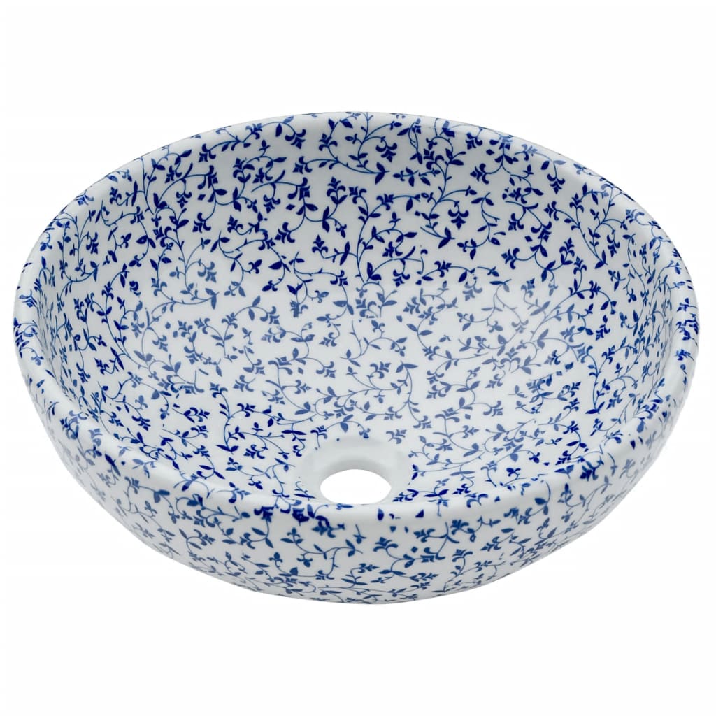 Countertop Basin White and Blue Round Φ41x14 cm Ceramic