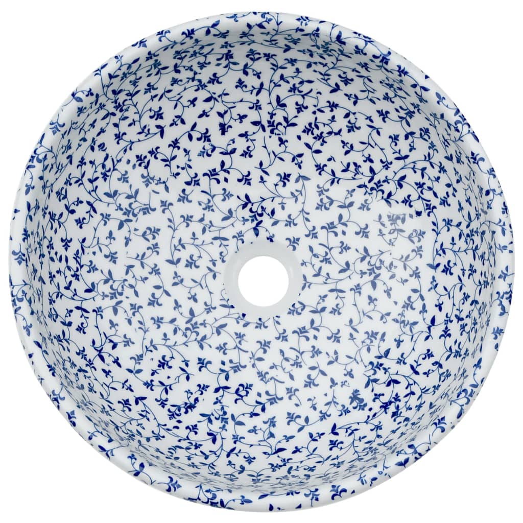 Countertop Basin White and Blue Round Φ41x14 cm Ceramic