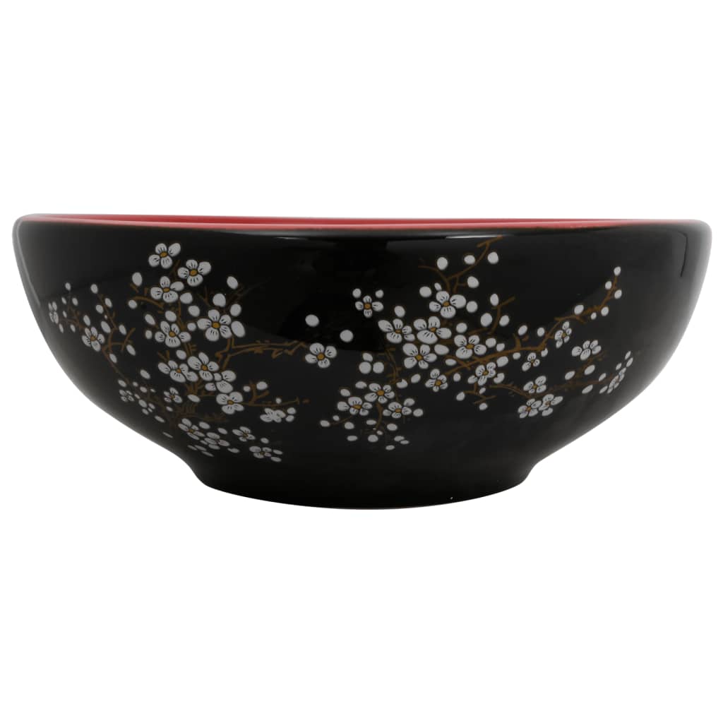 Countertop Basin Black and Red Round Φ41x14 cm Ceramic