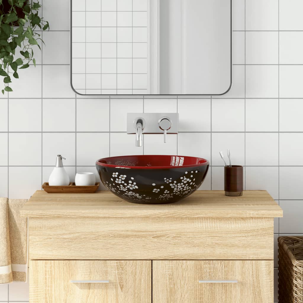 Countertop Basin Black and Red Round Φ41x14 cm Ceramic