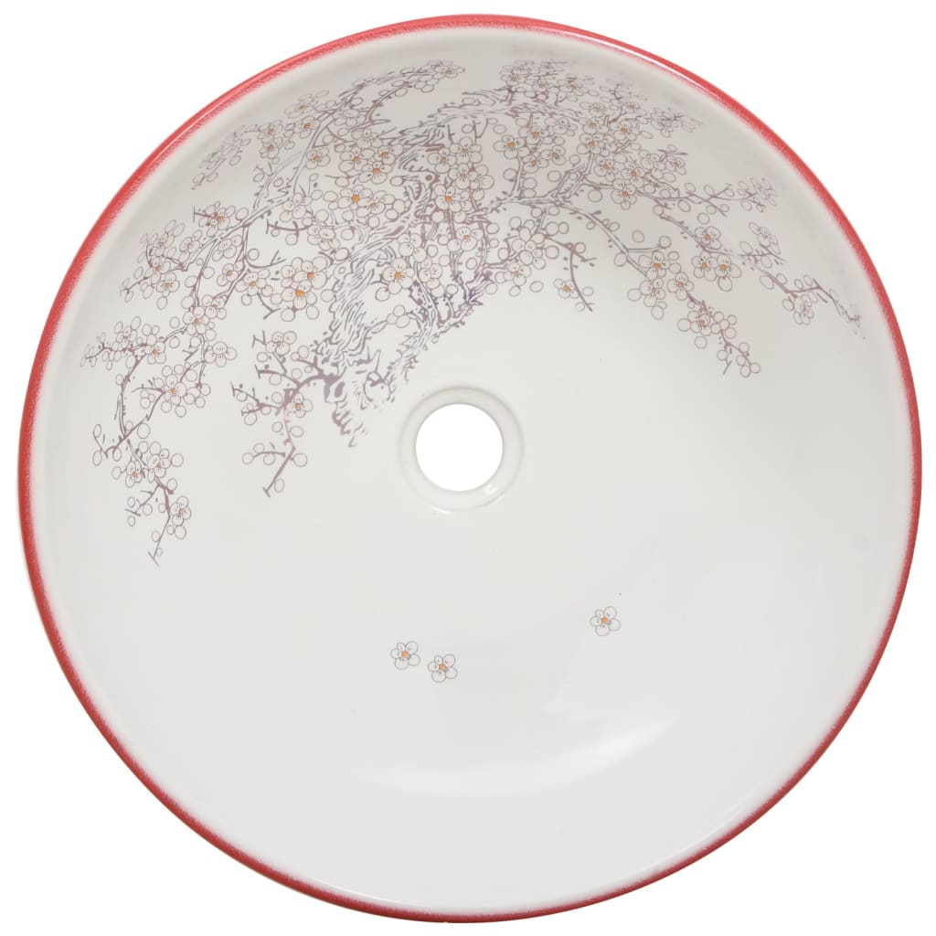 Countertop Basin White and Red Round Φ41x14 cm Ceramic