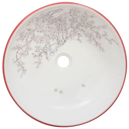 Countertop Basin White and Red Round Φ41x14 cm Ceramic