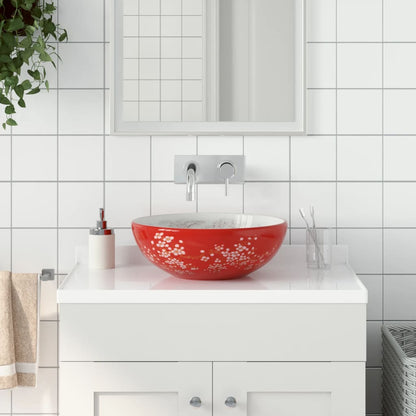 Countertop Basin White and Red Round Φ41x14 cm Ceramic