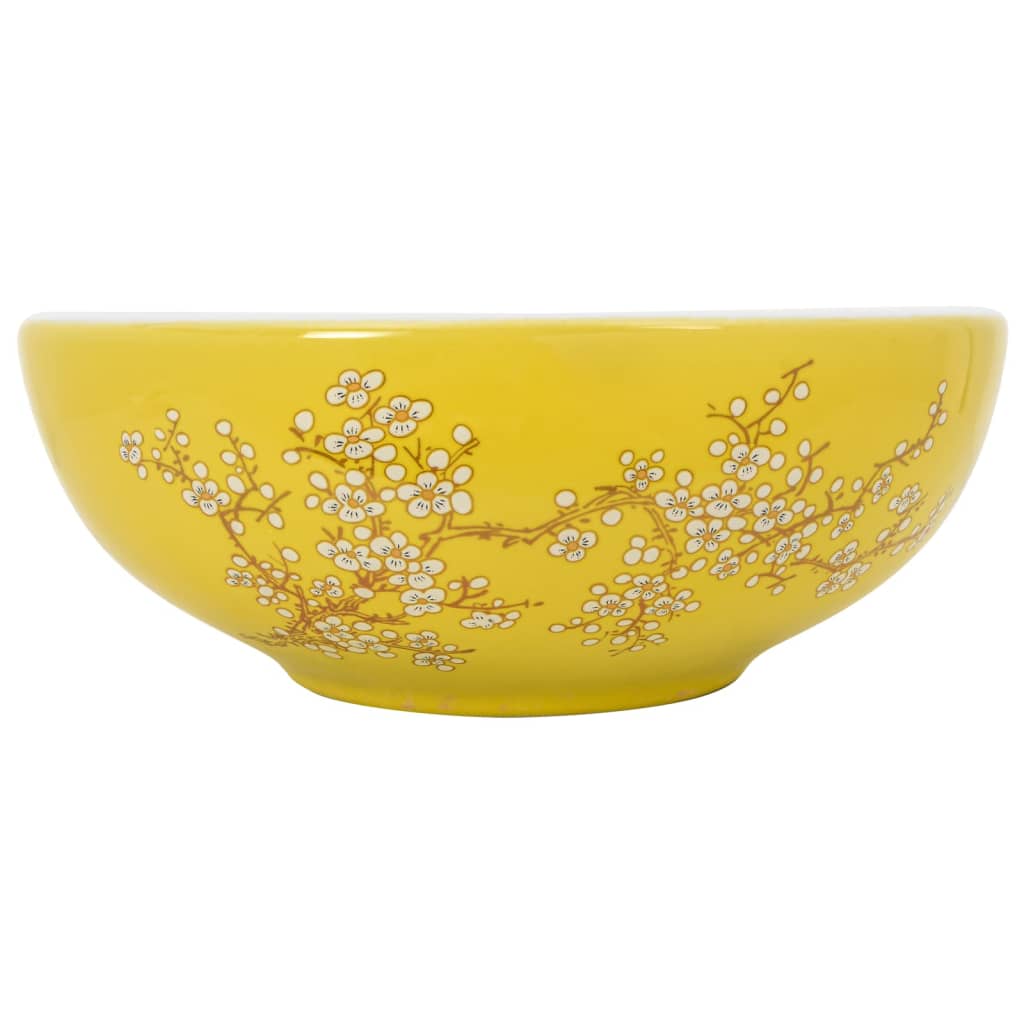 Countertop Basin White and Yellow Round Φ41x14 cm Ceramic