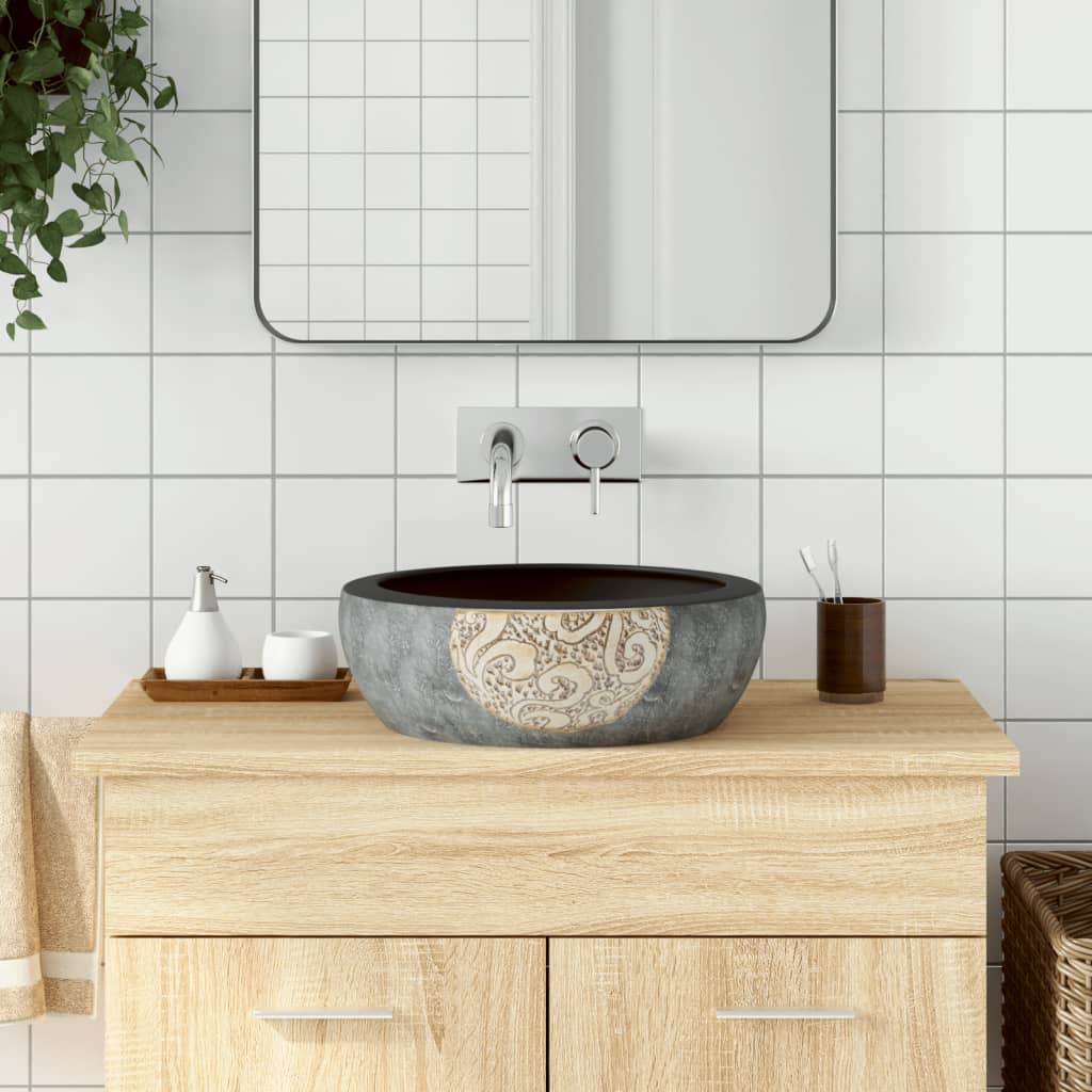 Countertop Basin Black and Brown Round Φ41x14 cm Ceramic