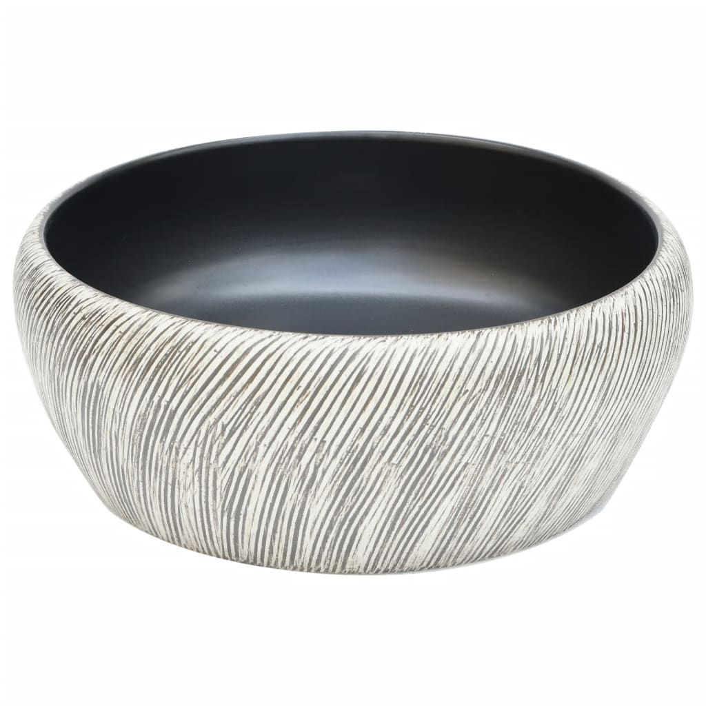 Countertop Basin Black and Grey Round Φ41x14 cm Ceramic