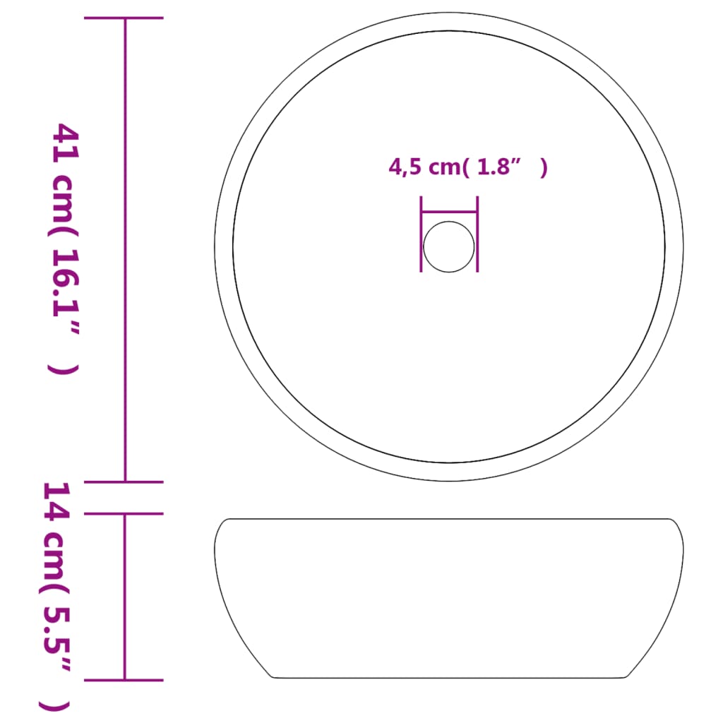 Countertop Basin Black and Grey Round Φ41x14 cm Ceramic