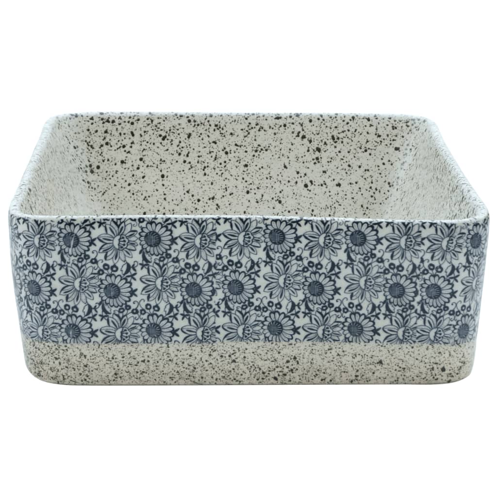 Countertop Basin Grey and Blue Rectangular 46x35.5x13 cm Ceramic