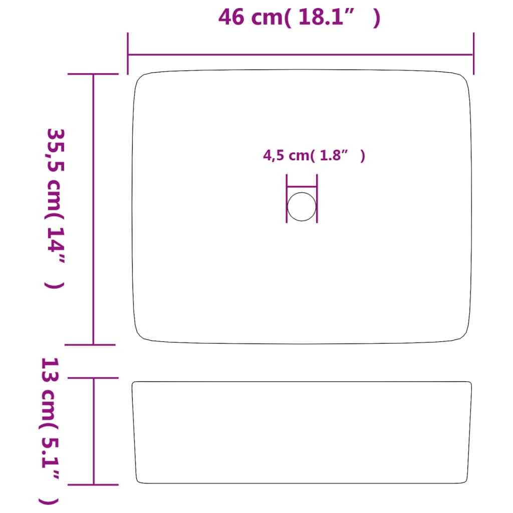 Countertop Basin Grey and Blue Rectangular 46x35.5x13 cm Ceramic