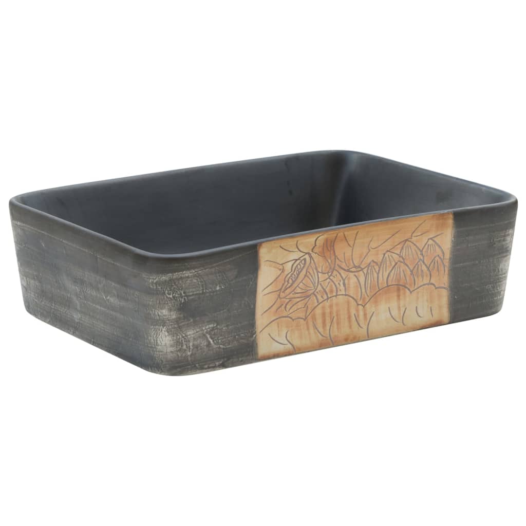 Countertop Basin Black and Brown Rectangular 46x35.5x13 cm Ceramic