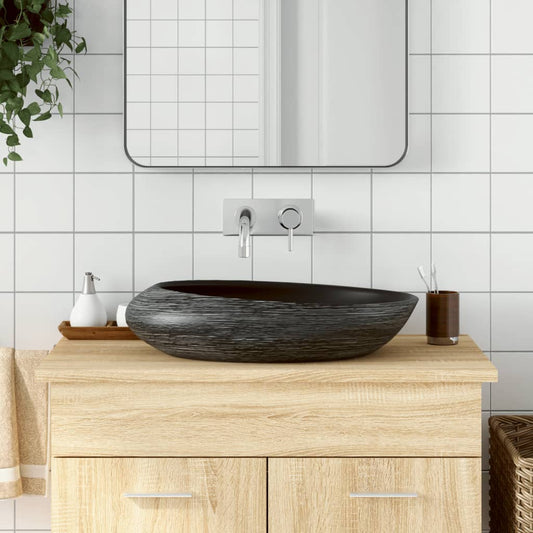 Countertop Basin Grey and Black Oval 59x40x14 cm Ceramic