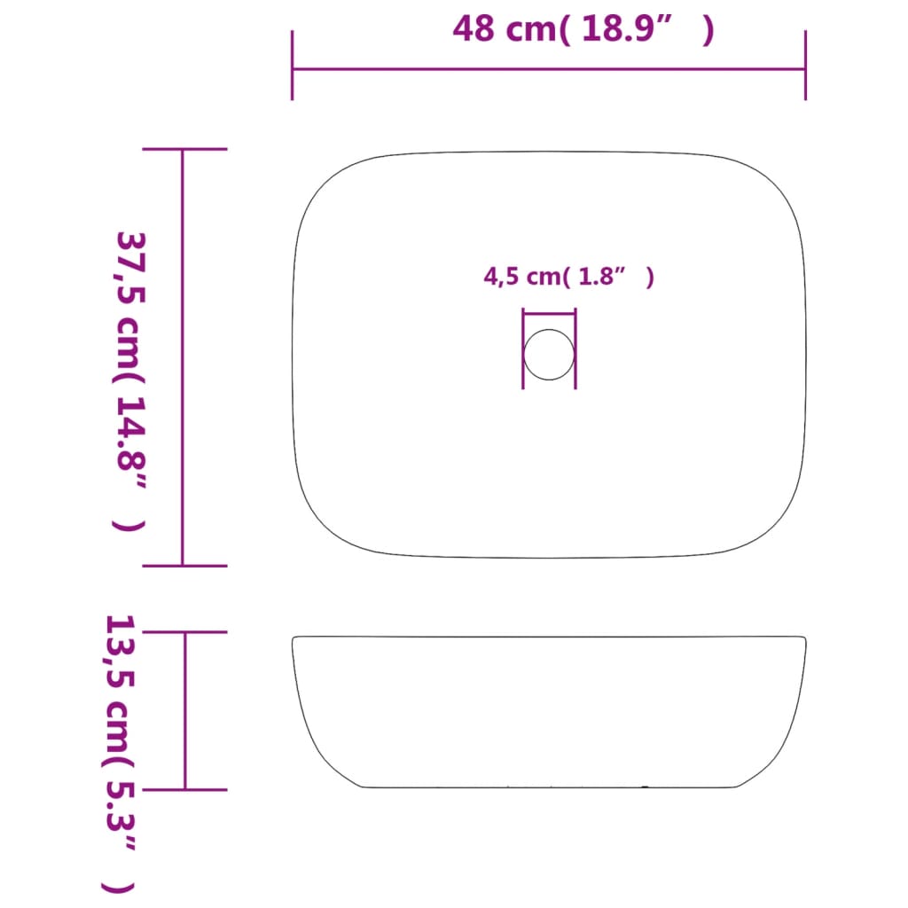 Countertop Basin Grey Rectangular 48x37.5x13.5 cm Ceramic