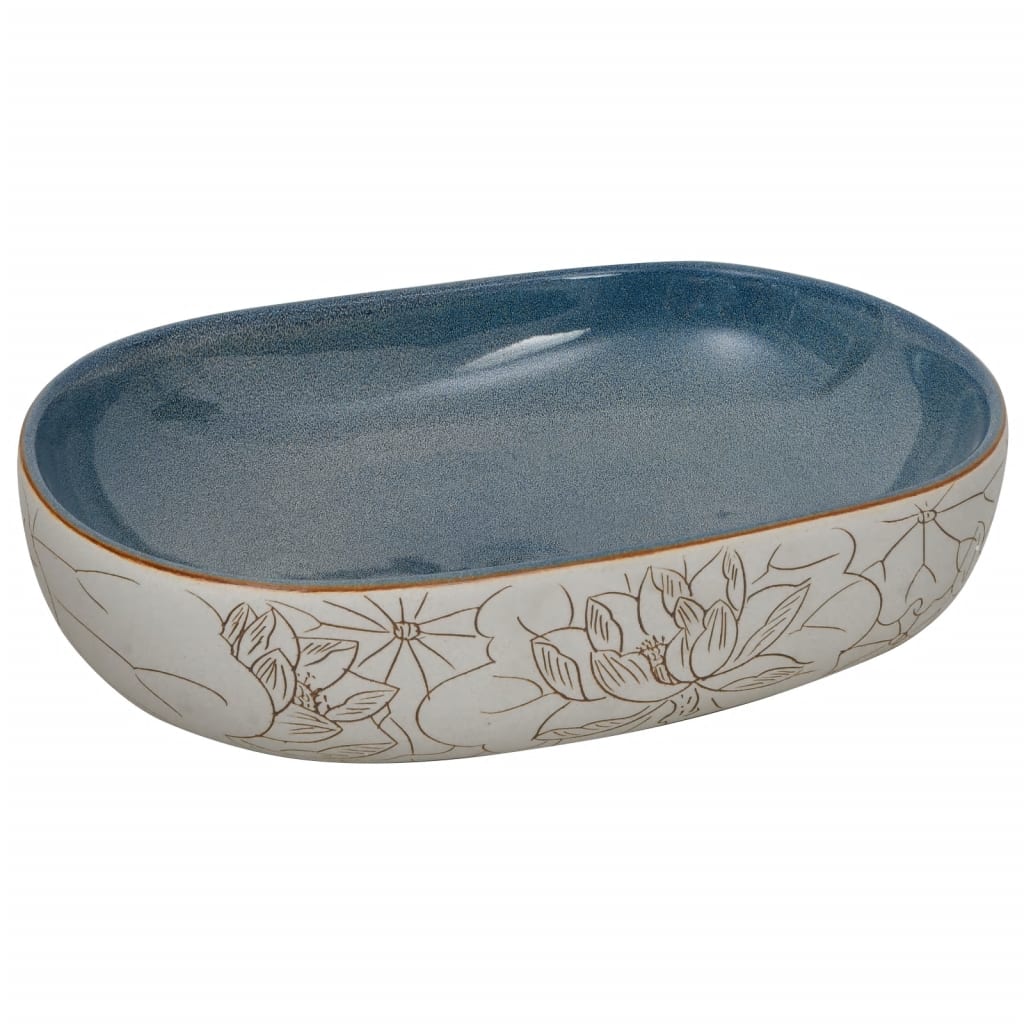 Countertop Basin Sand and Blue Oval 59x40x14 cm Ceramic