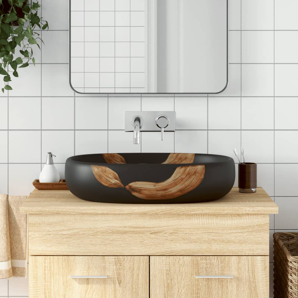 Countertop Basin Black Oval 59x40x14 cm Ceramic