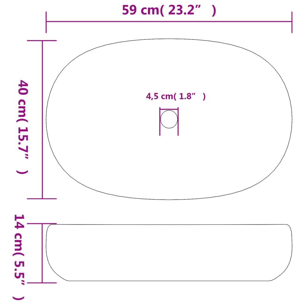 Countertop Basin Multicolour Oval 59x40x14 cm Ceramic