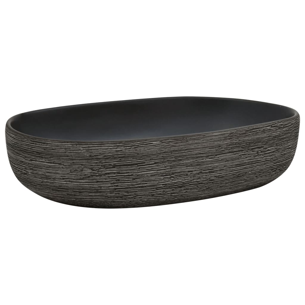 Countertop Basin Grey and Black Oval 59x40x14 cm Ceramic