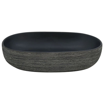 Countertop Basin Grey and Black Oval 59x40x14 cm Ceramic