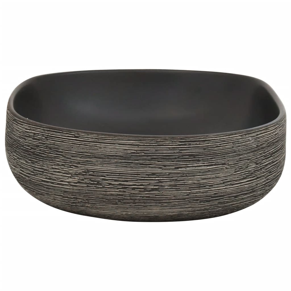 Countertop Basin Grey and Black Oval 59x40x14 cm Ceramic