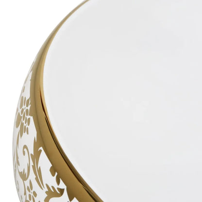 Countertop Basin White and Gold Oval 59x40x15 cm Ceramic