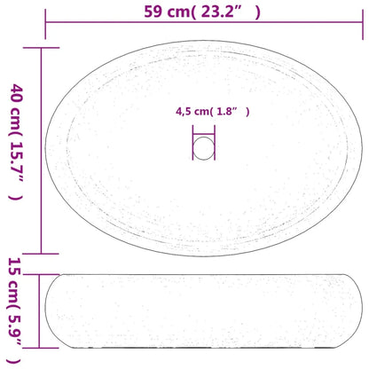 Countertop Basin White and Gold Oval 59x40x15 cm Ceramic