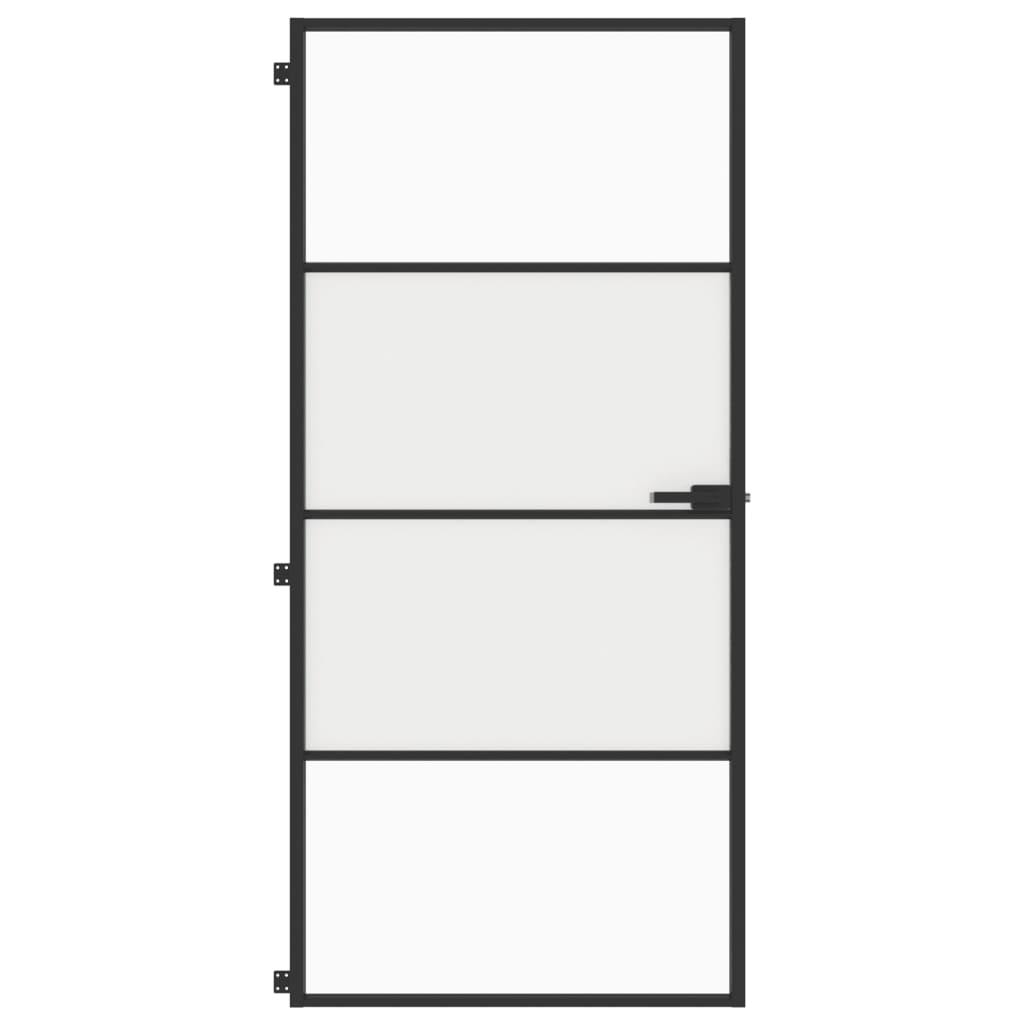 Interior Door Slim Black 93x201.5 cm Tempered Glass and Aluminium