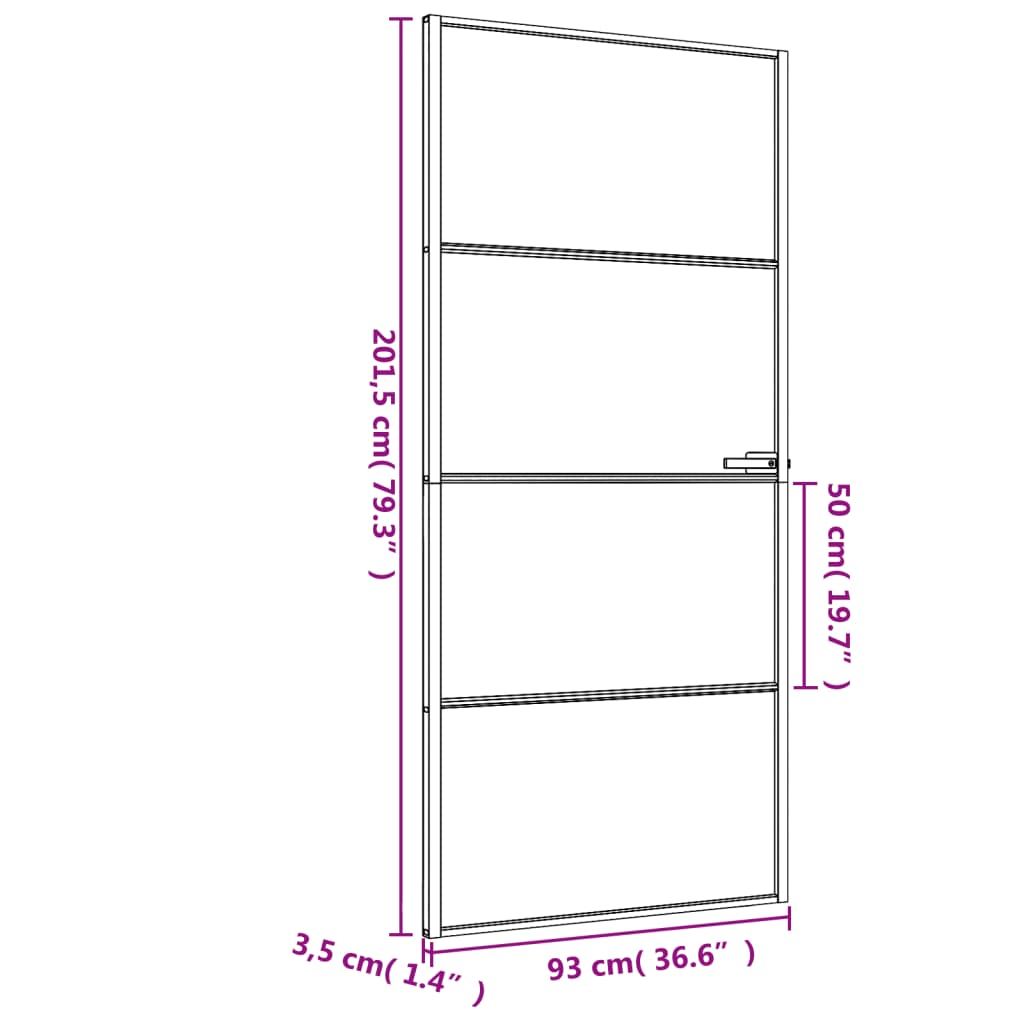 Interior Door Slim Black 93x201.5 cm Tempered Glass and Aluminium