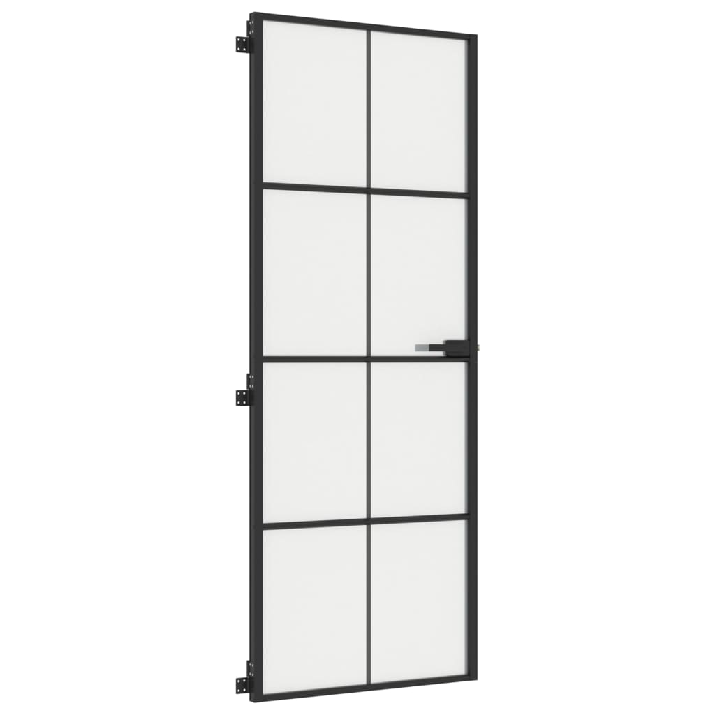 Interior Door Slim Black 76x201.5 cm Tempered Glass and Aluminium