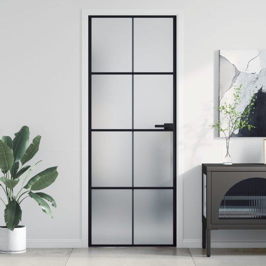 Interior Door Slim Black 76x201.5 cm Tempered Glass and Aluminium