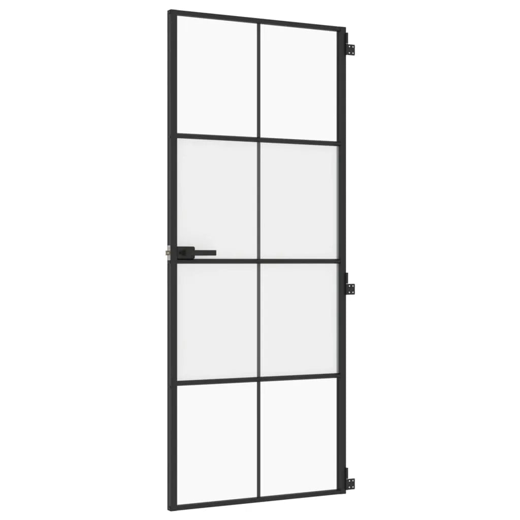 Interior Door Slim Black 83x201.5 cm Tempered Glass and Aluminium