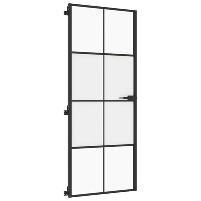 Interior Door Slim Black 83x201.5 cm Tempered Glass and Aluminium