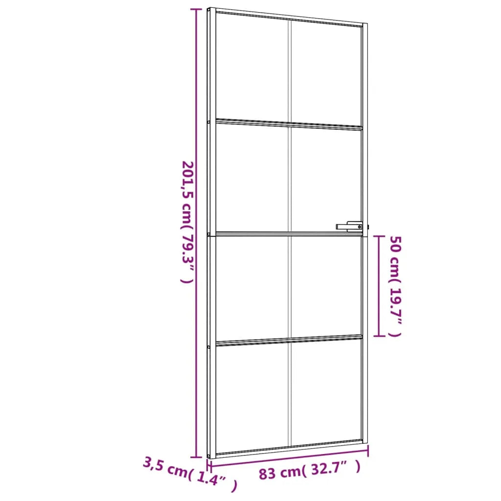 Interior Door Slim Black 83x201.5 cm Tempered Glass and Aluminium