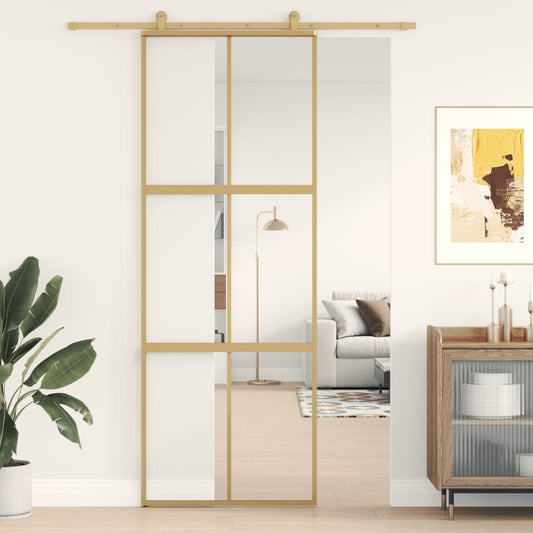 Sliding Door Gold 76x205 cm Clear ESG Glass and Aluminium