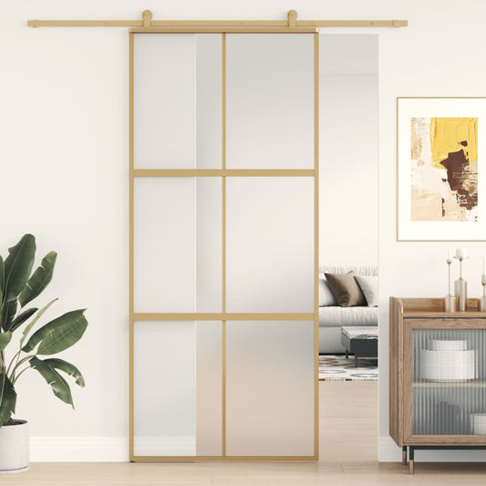 Sliding Door Gold 90x205 cm Frosted ESG Glass and Aluminium