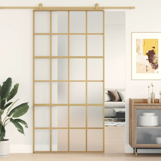 Sliding Door Gold 102.5x205 cm Frosted ESG Glass and Aluminium