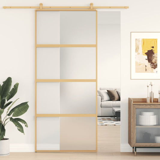 Sliding Door Gold 90x205 cm Frosted ESG Glass and Aluminium