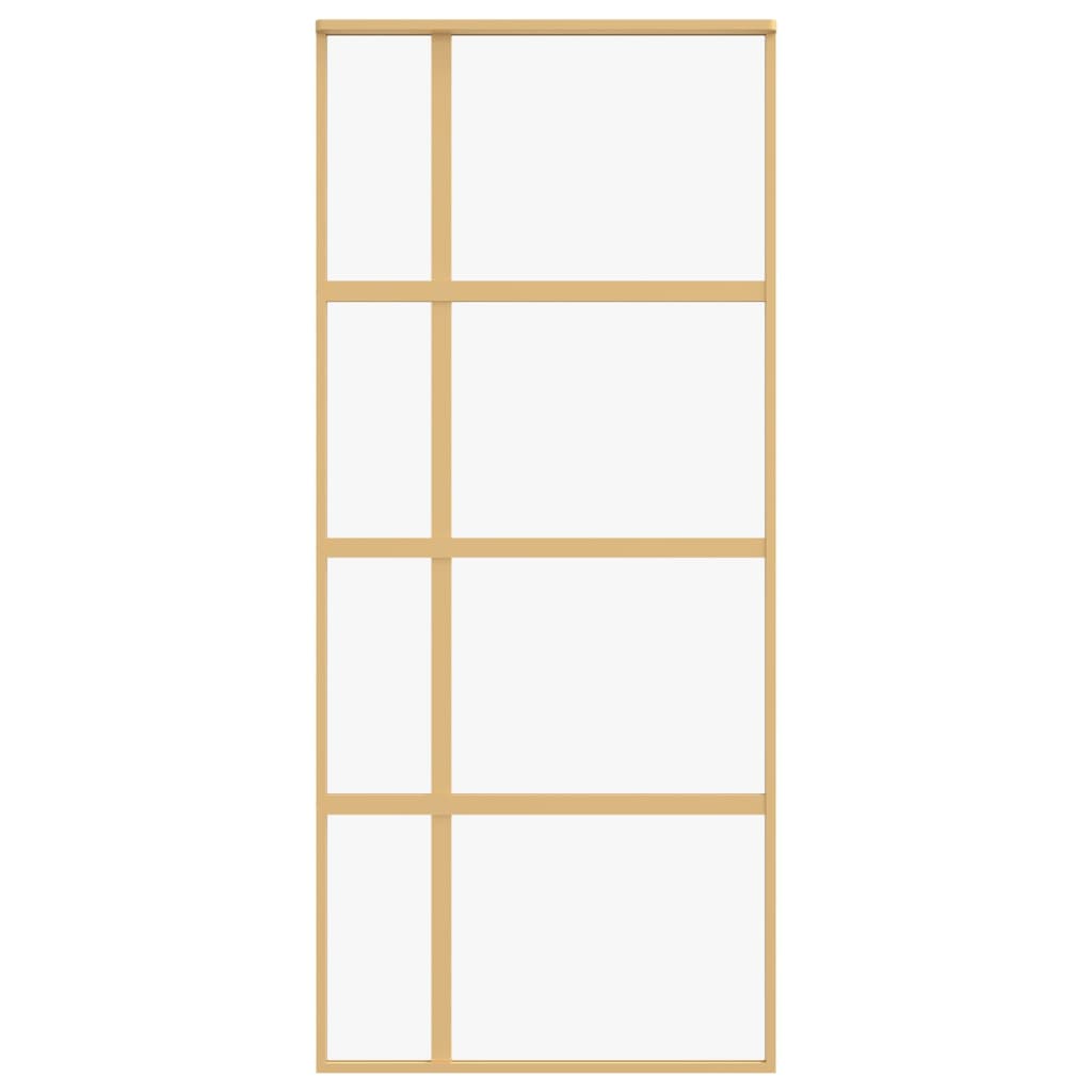 Sliding Door Gold 90x205 cm Clear ESG Glass and Aluminium