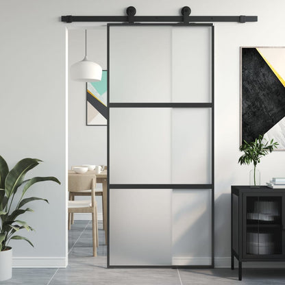 Sliding Door Black 90x205 cm Tempered Glass and Aluminium